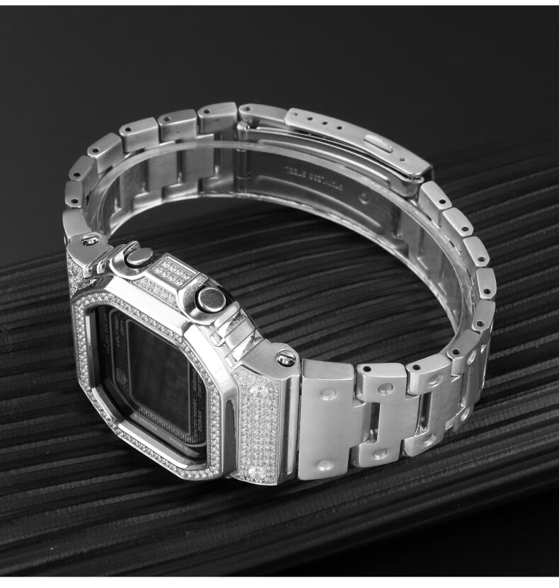 亨帝利 代用g-shock卡西欧小银块3459 gmw-b5000精钢手表带实心不锈钢