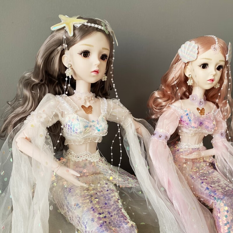 60厘米美人鱼娃娃人鱼公主可换装唱歌芭芘洋娃娃长发女孩玩具礼物 橙