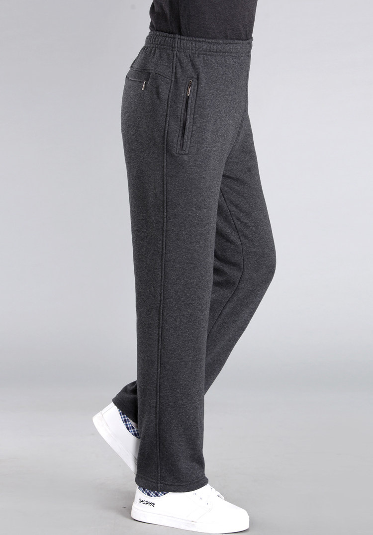 秋冬款中老年运动裤男加绒加厚大码宽松休闲裤爸爸松紧腰长裤 黑色