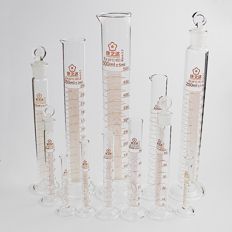 康之达 高硼硅加厚玻璃量筒 具塞量桶5 10 25 50 100 250 500 1000