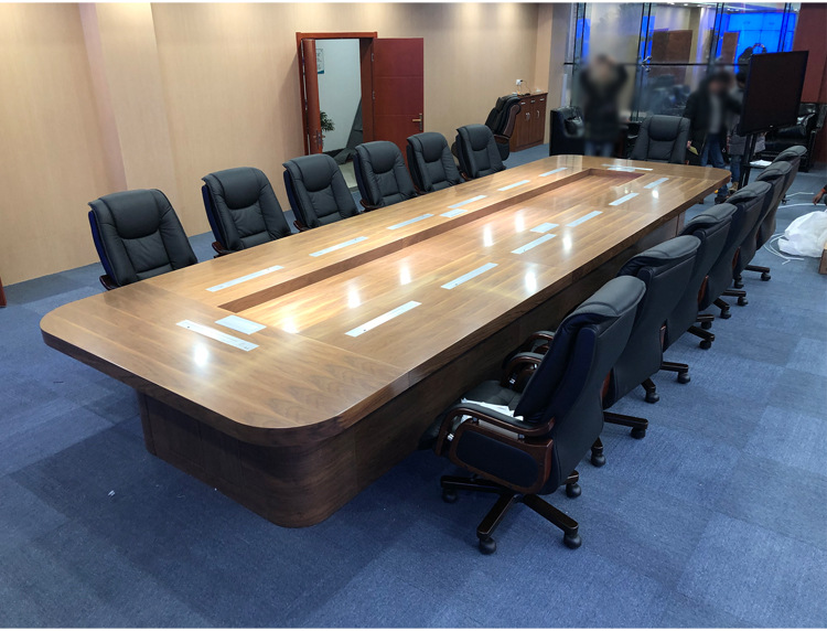 【送货到家】大型实木油漆会议桌长桌智能无纸化系统一体多功能升降