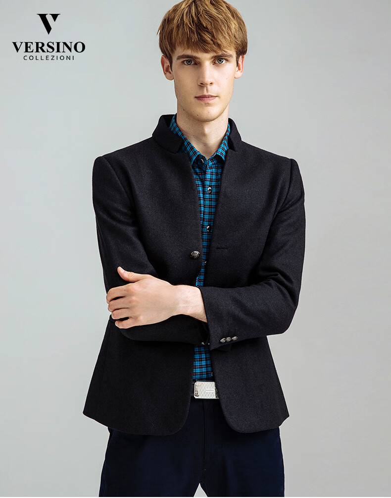 versino梵思诺男装2019秋冬新款商务休闲纯色v领单排扣羊毛外套46v