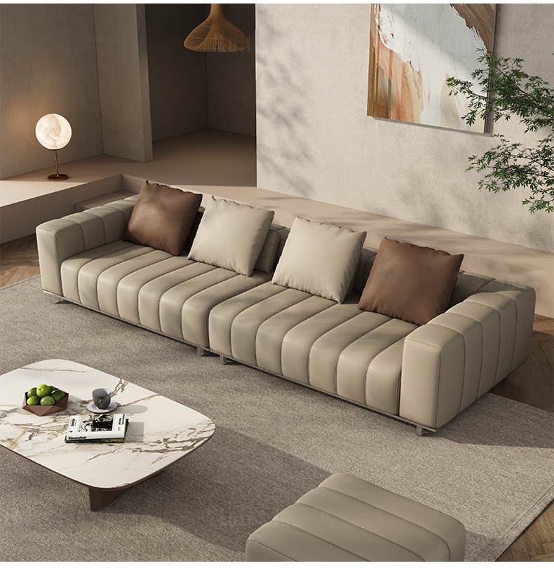 真皮沙发意式极简现代轻奢小户型客厅直排三四人米诺提钢琴键沙发