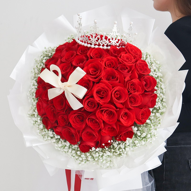 梦馨七夕情人节鲜花速递52朵红玫瑰花束送女友老婆生日情人节礼物全国