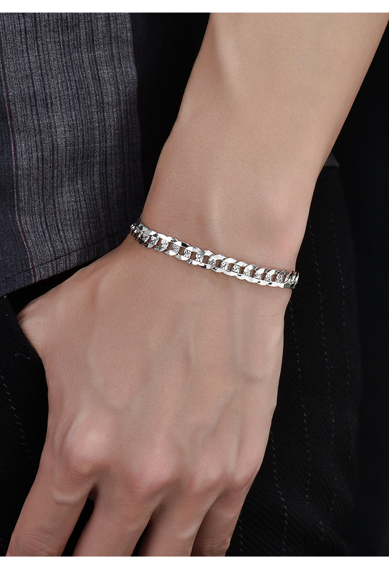 若妃扁担铂金手链男pt950时尚个性白金男士手链霸气显粗手链定制送礼