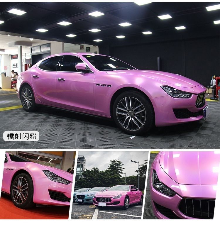 电光樱花粉汽车全车身粉色车膜红色贴纸磨砂车衣贴膜 亚面钻石魅粉