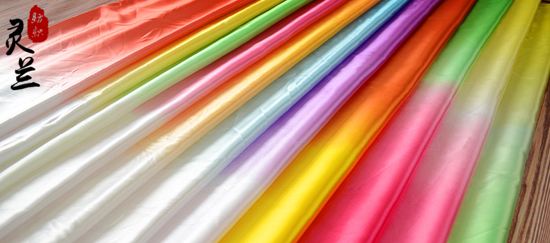 仿真丝色丁布料 舞台表演服装面料 古装汉服水袖布料 001#大红白渐变