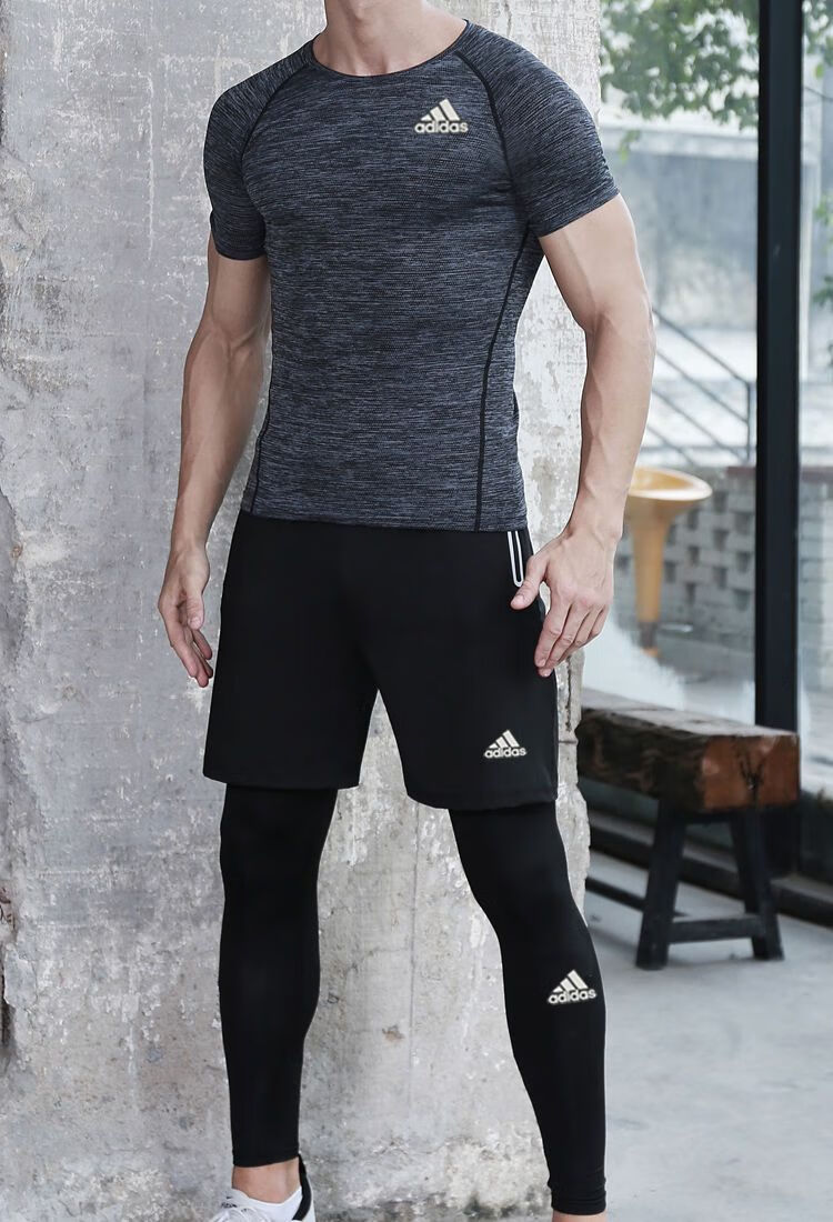 阿迪达斯 (adidas) 三叶草新品速干衣紧身衣裤健身运动服套装男跑步