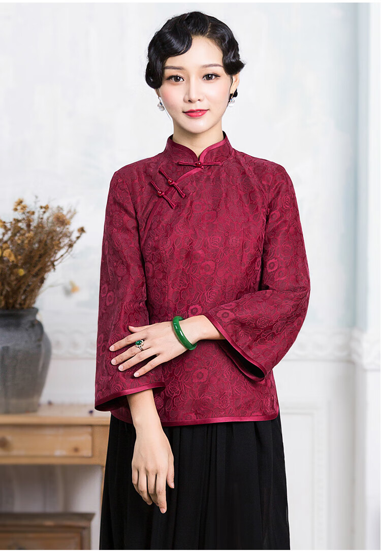 华族经典新款真丝香云纱唐装上衣女中式复古盘扣汉服民国风旗袍上衣秋