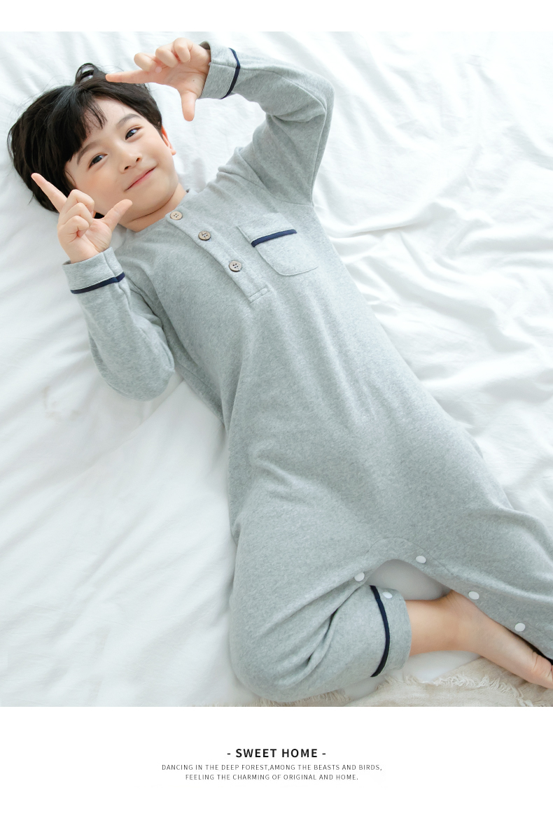 上宝麦秋季新款儿童连体睡衣男童加厚棉男孩宝宝睡衣连体衣长袖牛仔蓝