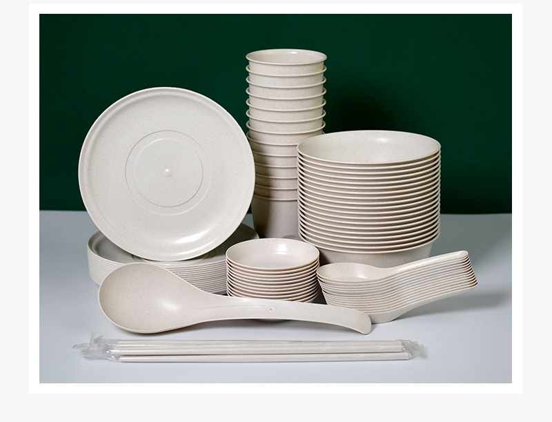 稻壳一次性碗筷杯餐具 套装饭碗骨碟杯子汤勺火锅大碗 50个2件装:碗