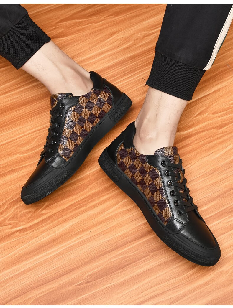 caldicekris中国ck休闲皮鞋男潮鞋秋冬季透气驾车小伙子时尚格子单鞋