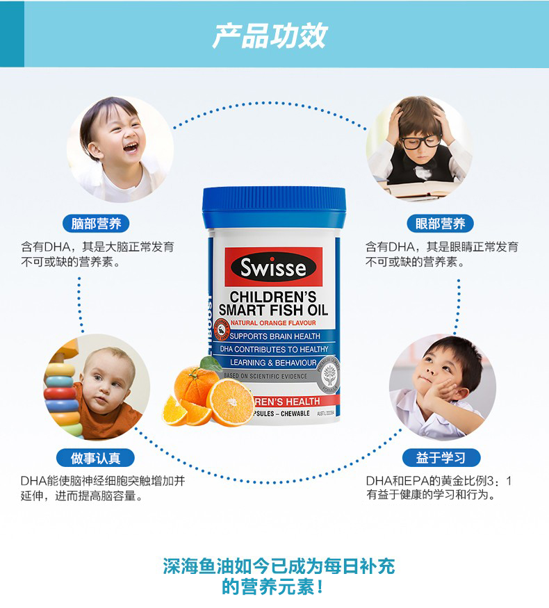澳洲进口 swisse 儿童 深海鱼油咀嚼胶囊 90粒 助力眼脑发育 图5