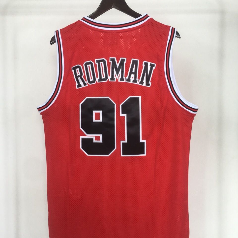 滕讯体育nba同款公牛队球服 91号罗德曼复古刺绣篮球服背心大码网眼