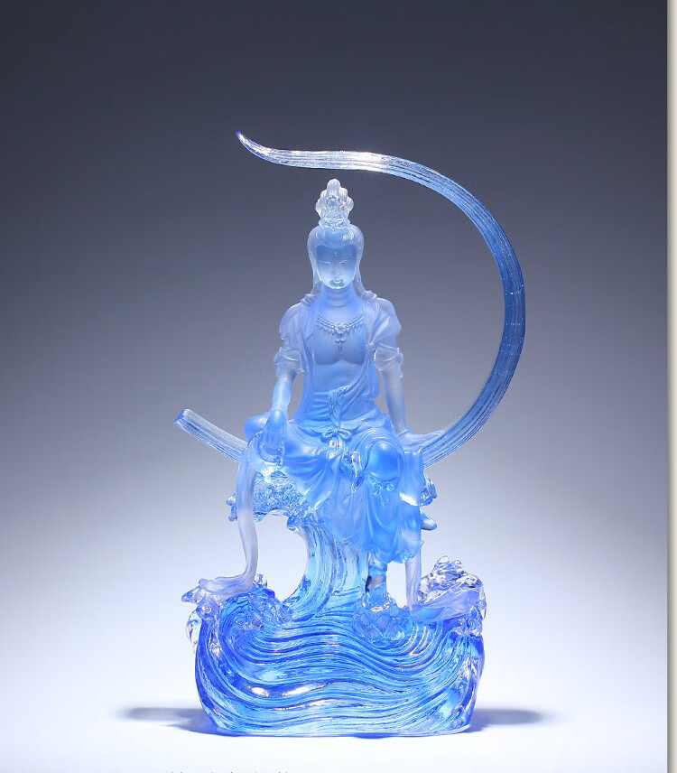 轻奢高端古法琉璃水月观世音菩萨像佛像摆件供奉家用水晶观音菩萨客厅