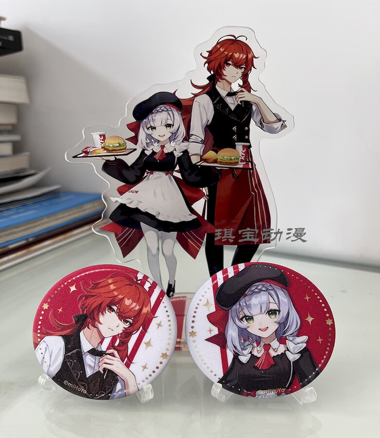 叮咚鹿 原神肯德基kfc联动异世寻味诺埃尔迪卢克角色立牌亚克力徽章