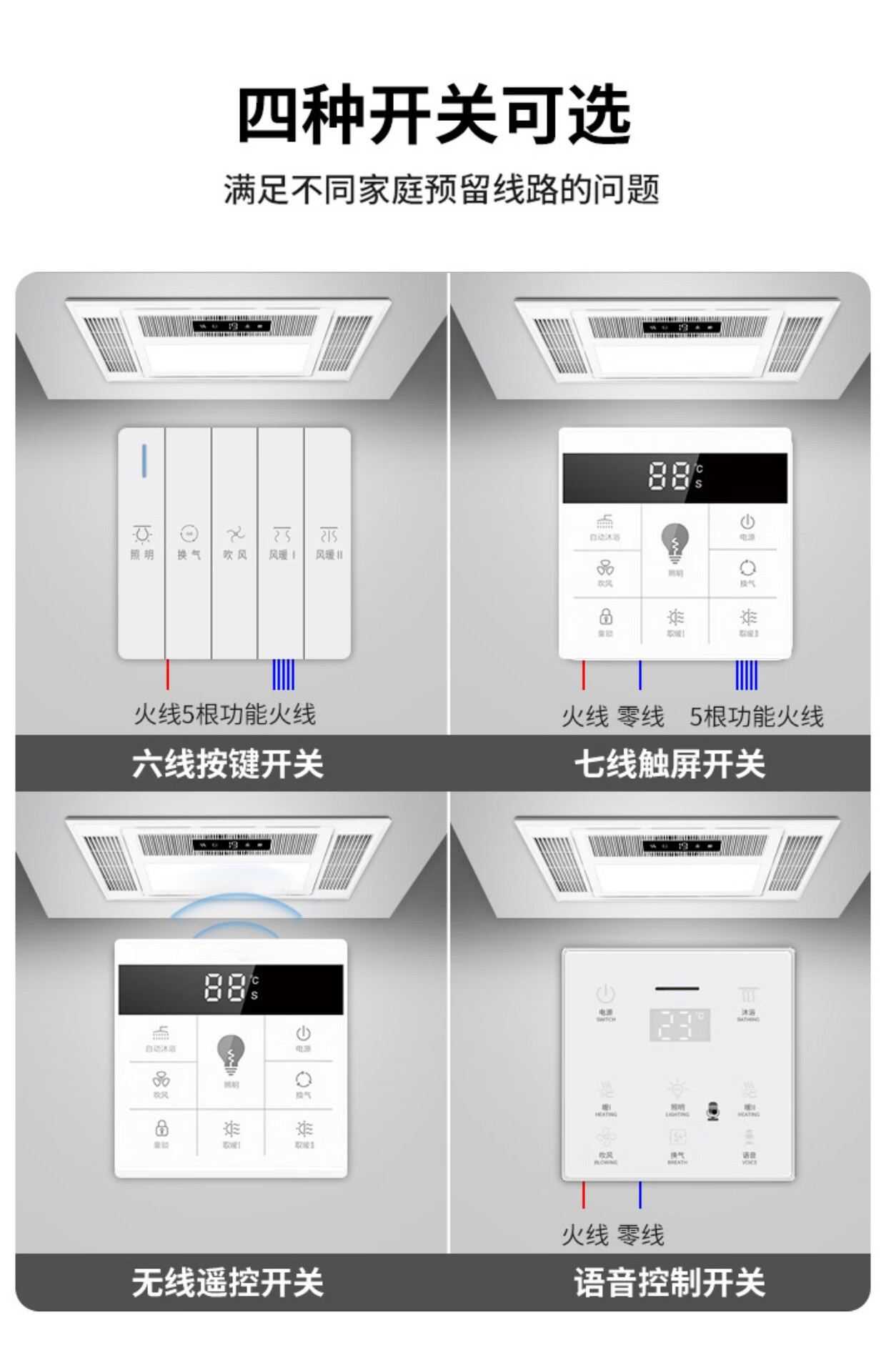 正泰浴霸智能双风暖三电机浴霸换气照明一体集成吊顶卫生间速热暖风机