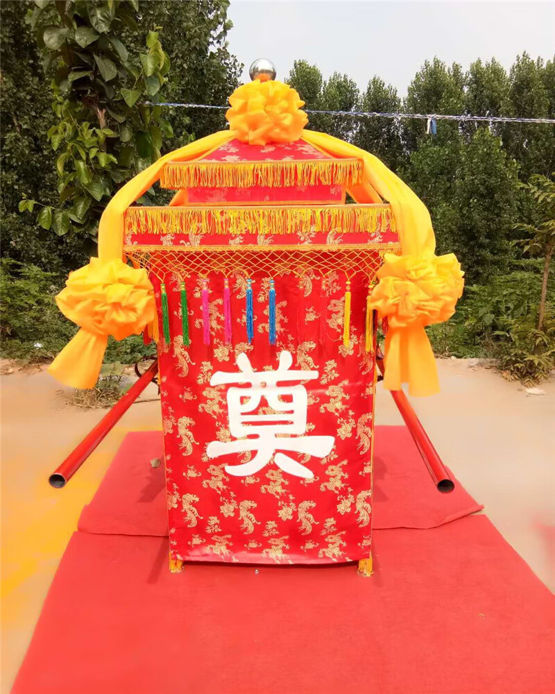 白事轿子 中式八抬抬骨灰盒出殡花轿 折叠灵轿 支持定做 加大款蓝色