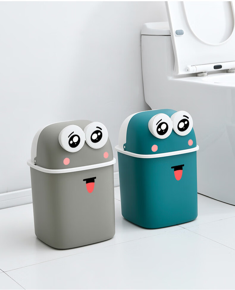 房可爱翻盖 青蛙垃圾桶灰色大号 小号 配套中小垃圾袋套装(送卡【图