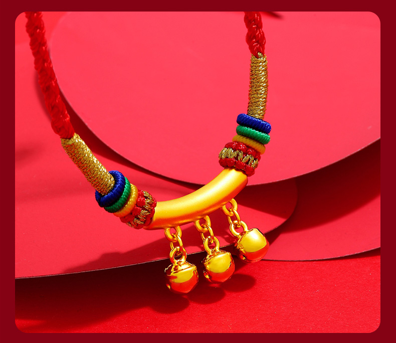 老凤凰老凤凰同款黄金弯管项链999足金铃铛吊坠女3d硬金转运珠项圈