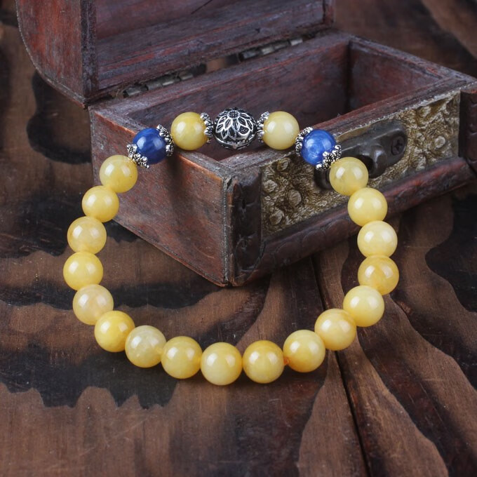 缘诗芸老料橘子石手链蓝绒晶石碑护身 单圈直径6毫米【图片 价格 品牌