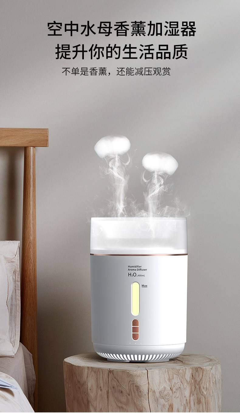 吐烟圈加湿器水母加湿器双喷香薰机家用吐烟圈加湿器的空气雾谱仪5