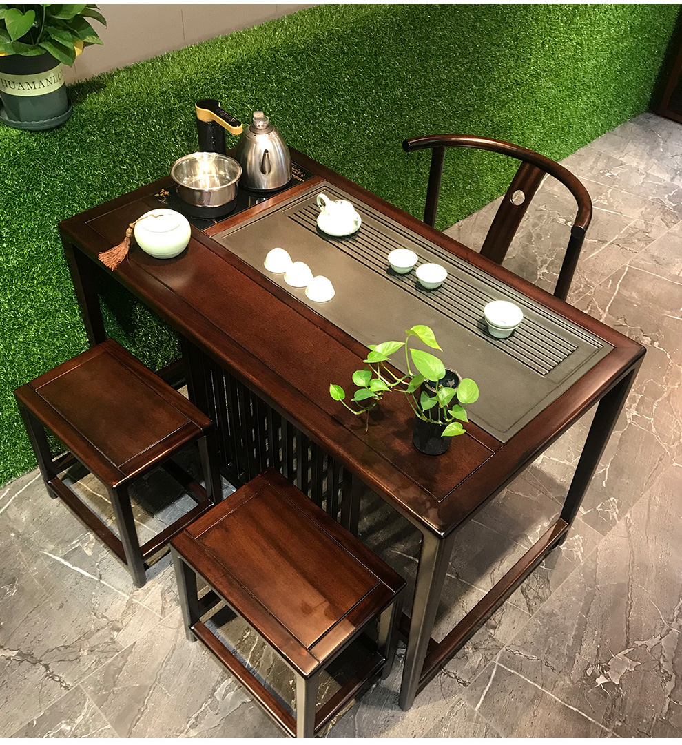 好力屋实木小茶桌椅组合阳台小茶桌套装功夫泡茶桌茶台小型火烧石茶桌