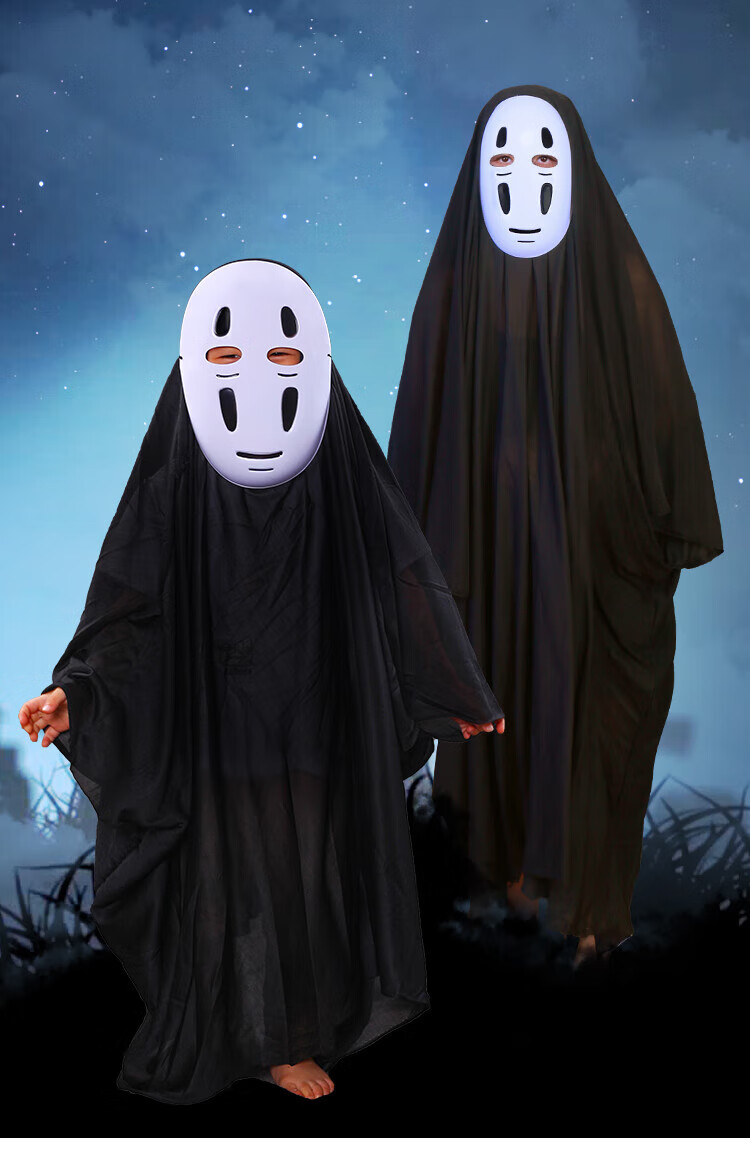 万圣节服装无脸男黑幽灵亲子家庭装儿童cosplay成人女可爱鬼服饰 无脸