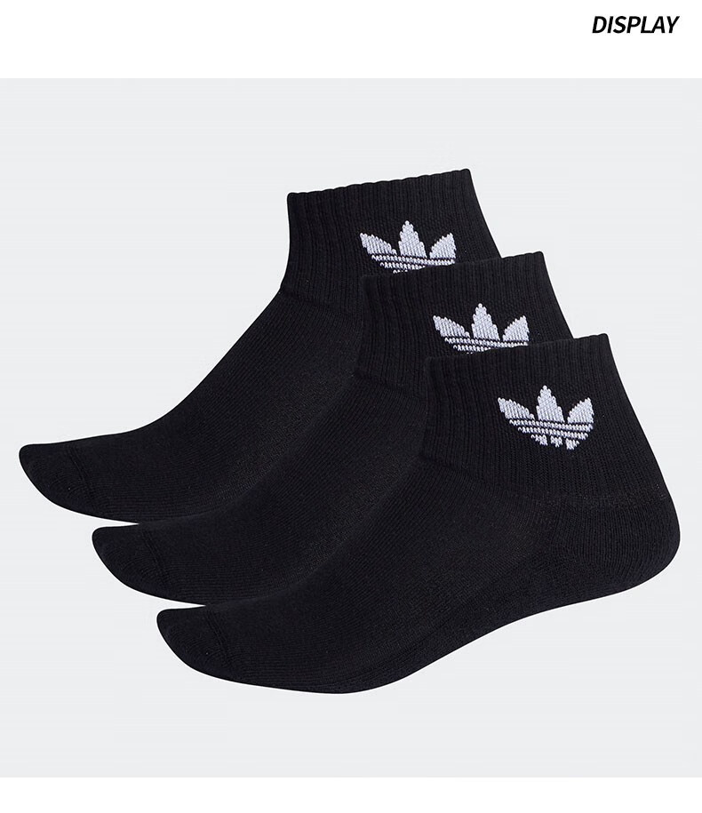 阿迪达斯adidas三叶草男袜女袜毛巾底logo运动袜中筒袜子 fm0642 三双
