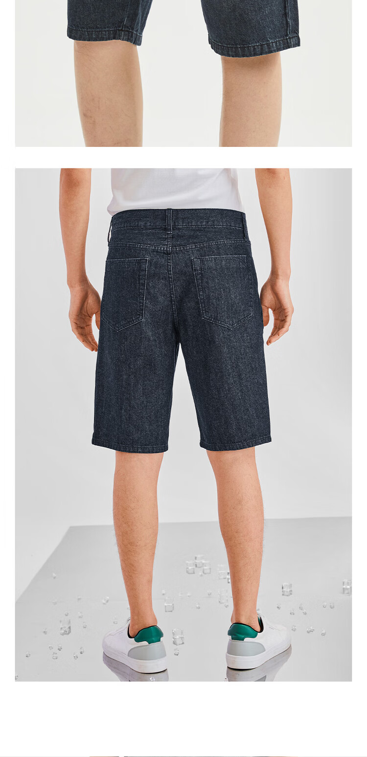 Giordano Men's Denim Shorts, Summer Lightweight Pure Cotton, Whisker Trend, Mid-Rise Straight-Leg Five-Point Shorts for Men, 13103211 15