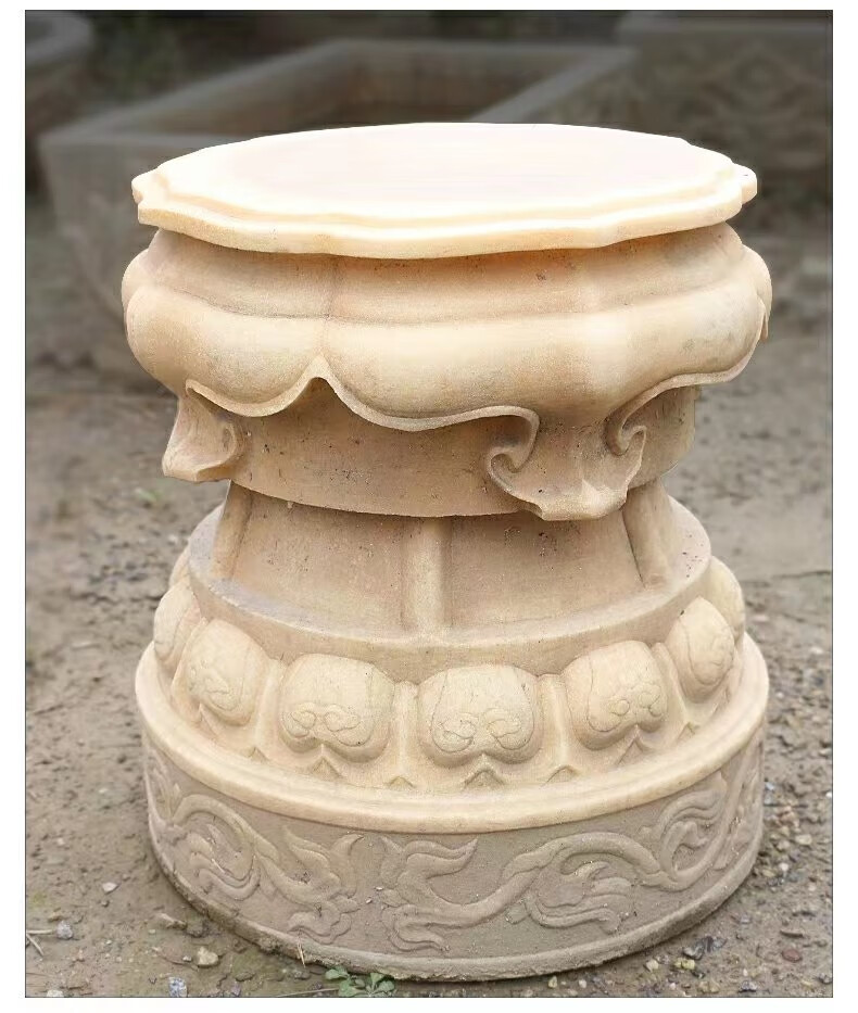 千城御景石雕柱墩庭院小花盆养花盆栽花台装饰摆件天然基石底座石墩子