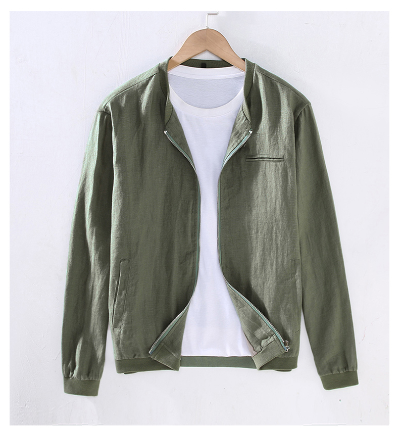 夹克男春秋季棉麻中青年外套纯色长袖男士上衣简约休闲百搭男装衣服军