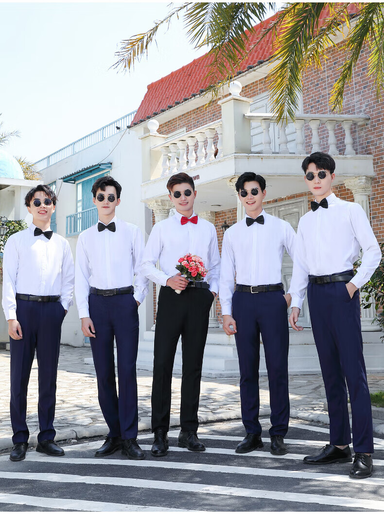 伴郎服衬衫伴郎服白衬衫兄弟团衣服结婚礼服男士西服马甲三件套夏季