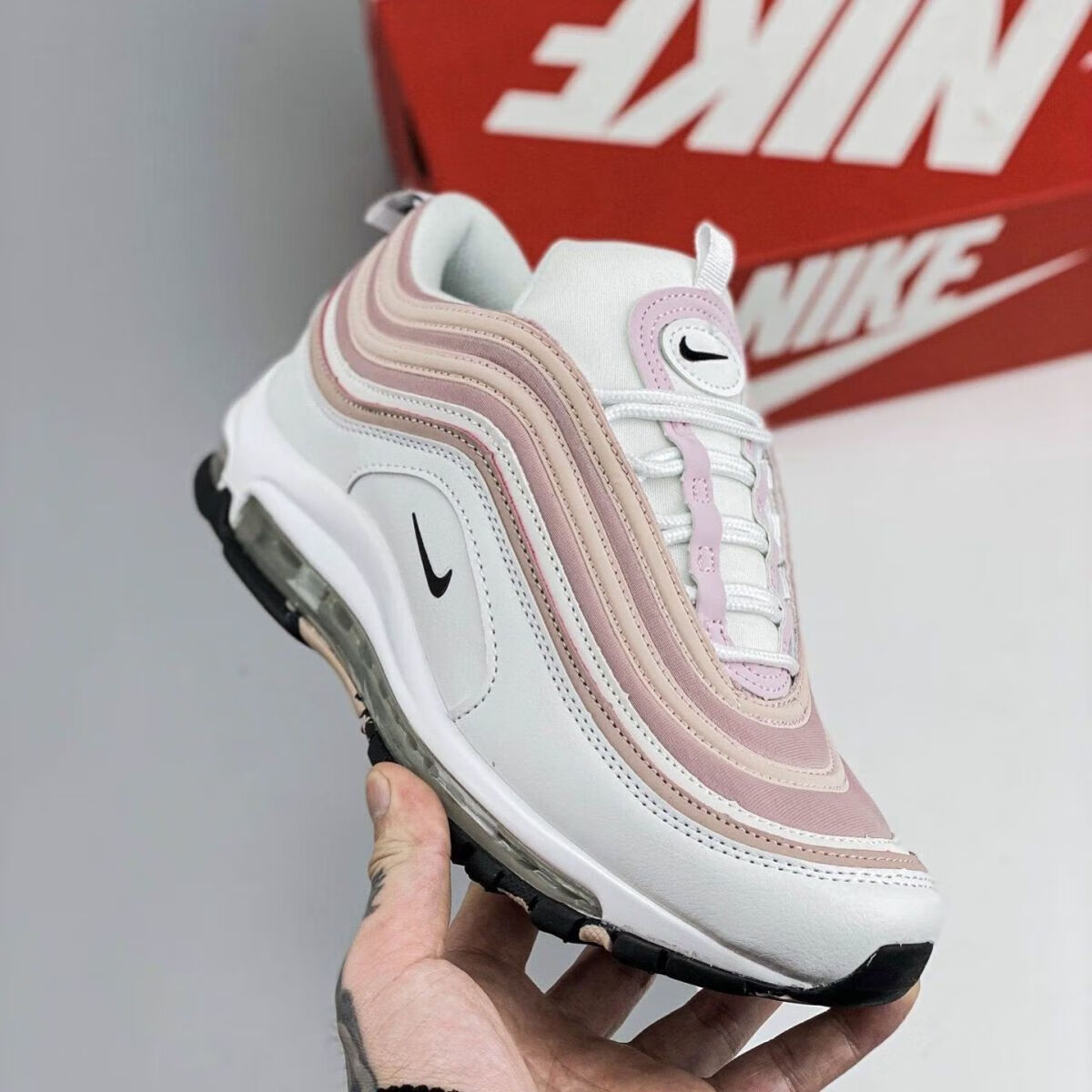 耐克airmax97头黑白复古全掌气垫休闲运动鞋男鞋女情侣鞋跑鞋学生 淡
