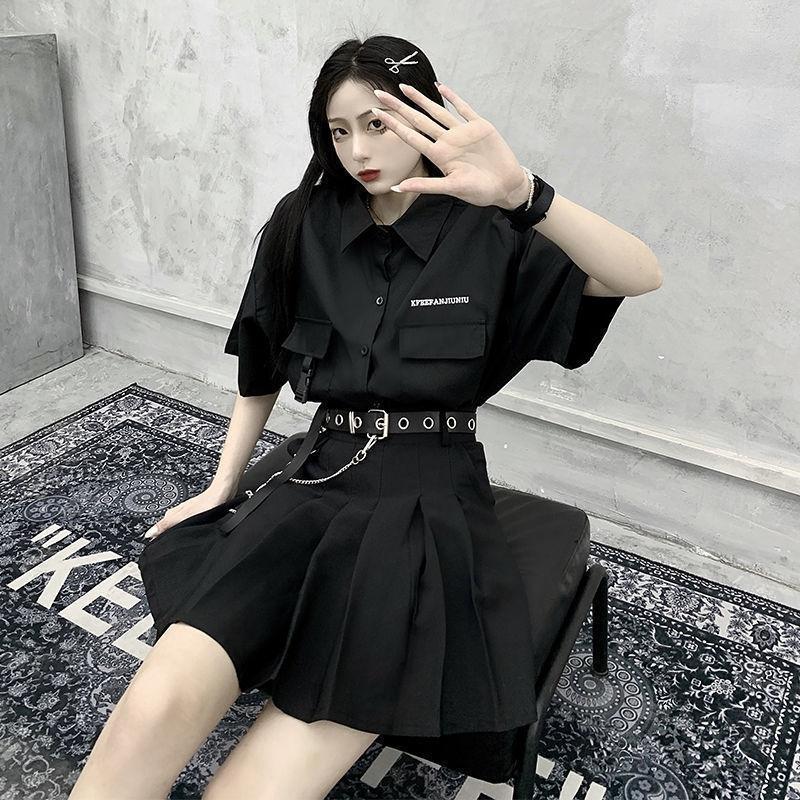 连衣裙学院风辣妹裙子夏装高腰jk百褶裙女半身裙显瘦黑色a字短裙ins潮