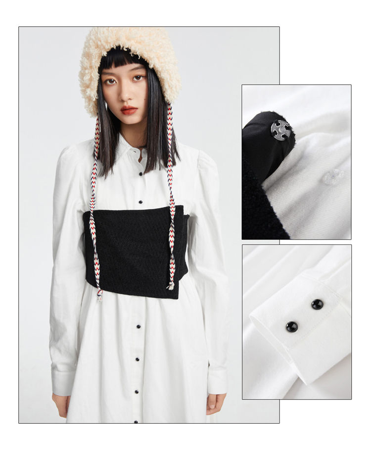 太平鸟女装白色衬衫式连衣裙2021秋装新款连身裙长袖白色s