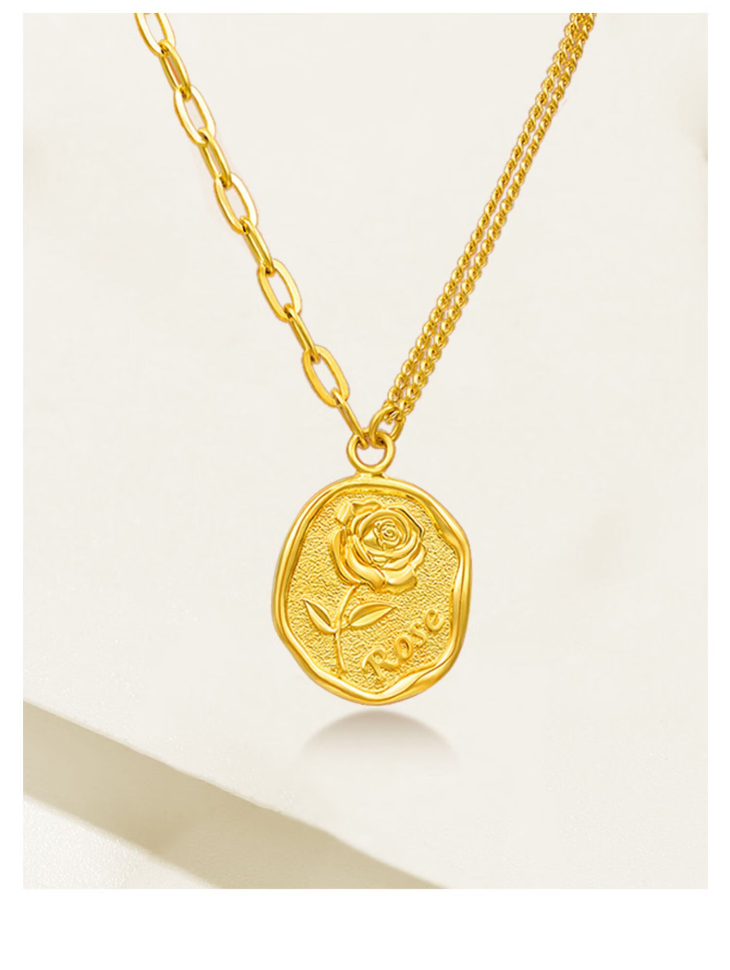 5g黄金吊坠小红书玫瑰花牌项链足金999金项链女情人节礼物送女友老婆