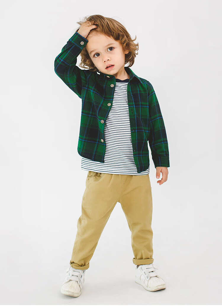 小男孩春天穿的男童长袖格子衬衫外套春装春秋童装衬衣儿童宝宝小童