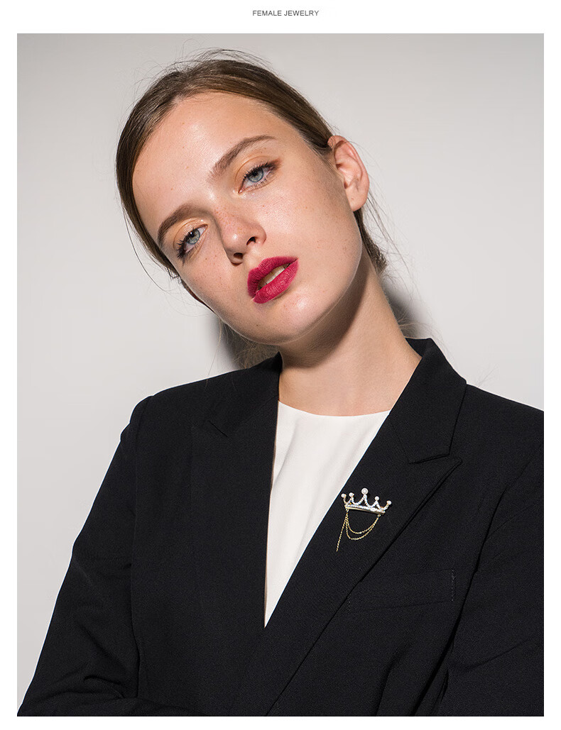 轻奢女士西装配饰七夕情人节礼物送女友闺银色皇冠胸针玫瑰花礼盒装