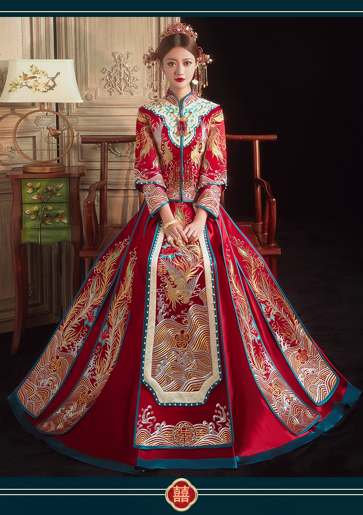 秀禾服龙凤褂秀禾服2022年新款新娘结婚敬酒服男女情侣嫁衣龙凤褂小