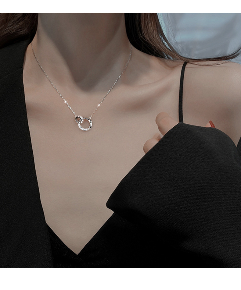 anti925银项链女莫比乌斯环锁骨链银饰吊坠时尚首饰品轻奢简约小众