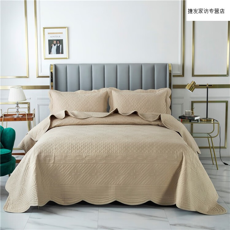 高端品牌出口欧式床盖新款绗缝被单件纯棉防滑床单夹棉 白色 单件床盖