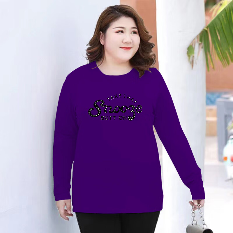 300斤胖妹加肥加大码女装长袖t恤妈妈肥婆衣服遮肚子字母秋冬天 星星