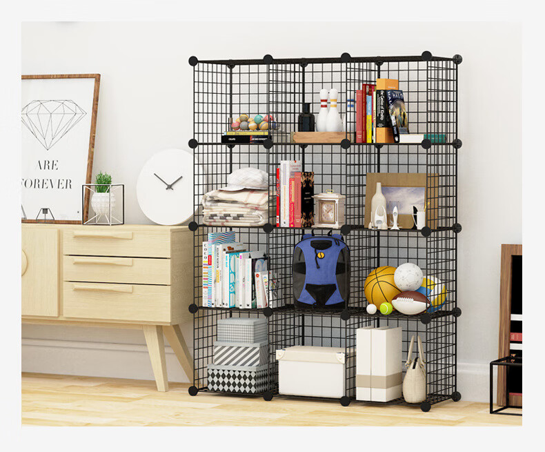 铁艺书架 居家整理书架 简易钢丝网片组合式铁艺置物架 3格【图片