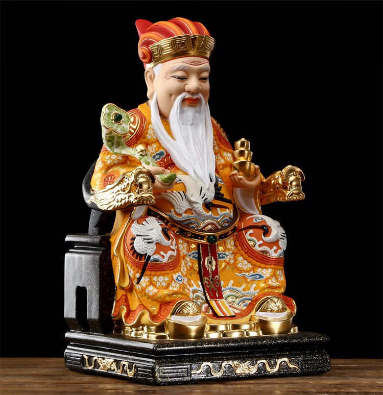 盛凡台湾福德正神大伯公摆件香樟木财神爷木雕彩绘土地公土地婆供奉