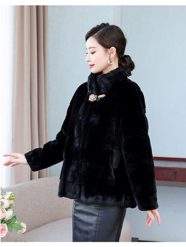 恒喆丹麦貂皮草女短款羊羔毛外套女立领加厚显瘦毛毛上衣女秋冬季新款