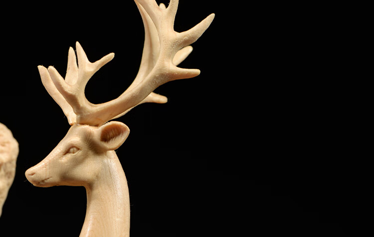 卡洛乐桧木一对木雕梅花鹿摆件实木头雕刻鹿报新春红木家居客厅工艺