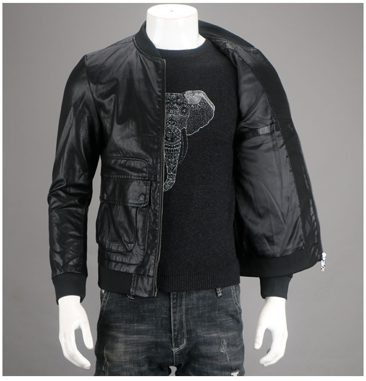 【品质好货】新品剪标男装秋冬季韩版修身薄款机车皮夹克男休闲立领