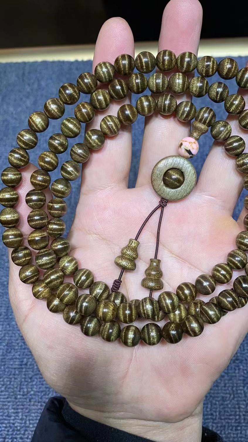 金丝楠木手串男女手链金丝楠佛珠阴沉木满水波纹老料108颗木质0.