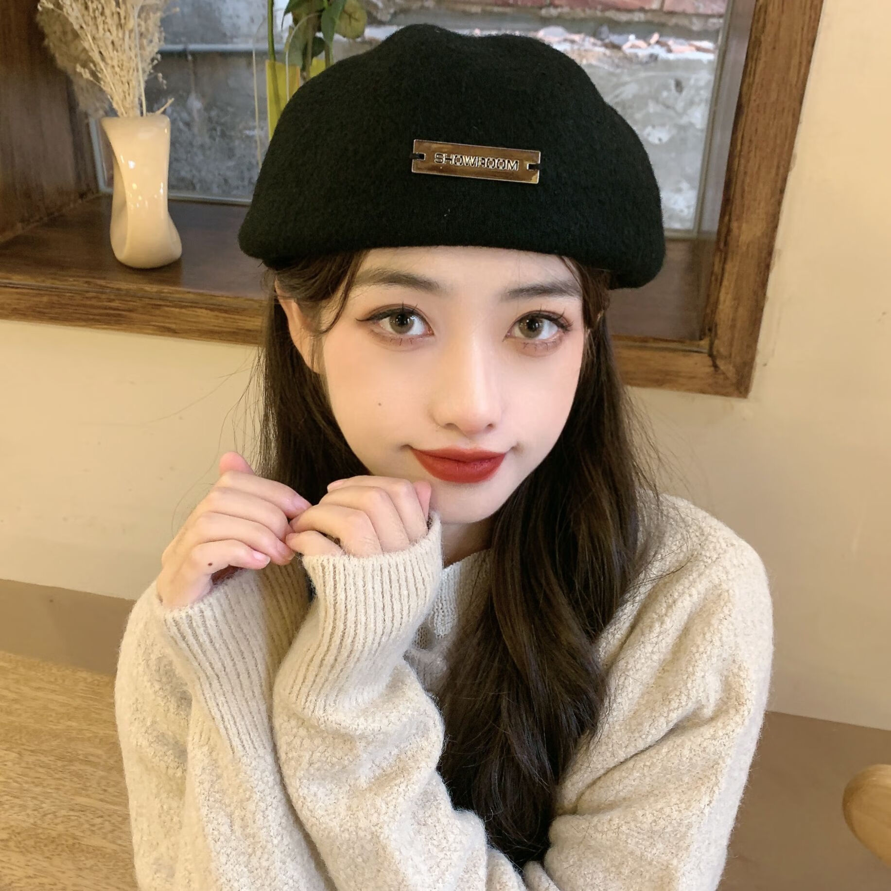 复古反戴前进帽女秋冬网红羊毛呢大头围贝雷帽日系百搭画家帽子潮